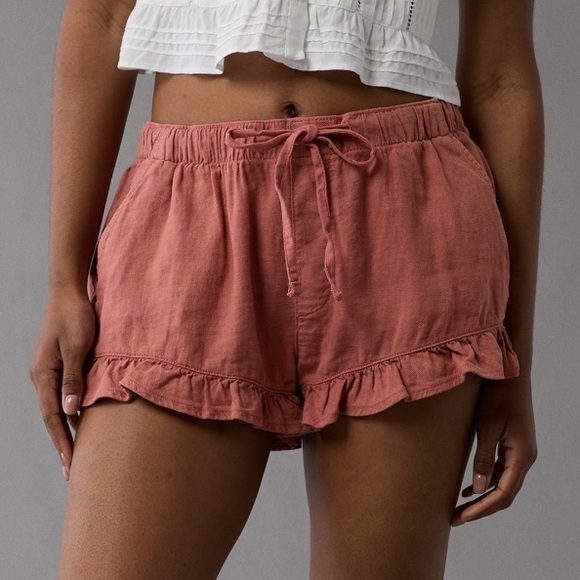 AE Stretch Linen-Blend Ruffle Shorts (L) - Picture 1 of 6